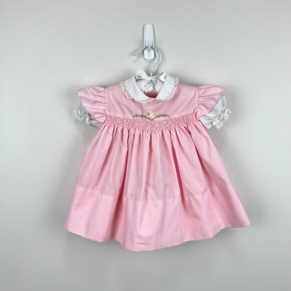 Vintage Cherubs Smocked Pink Duck Dress 9 Months - Picture 1 of 7